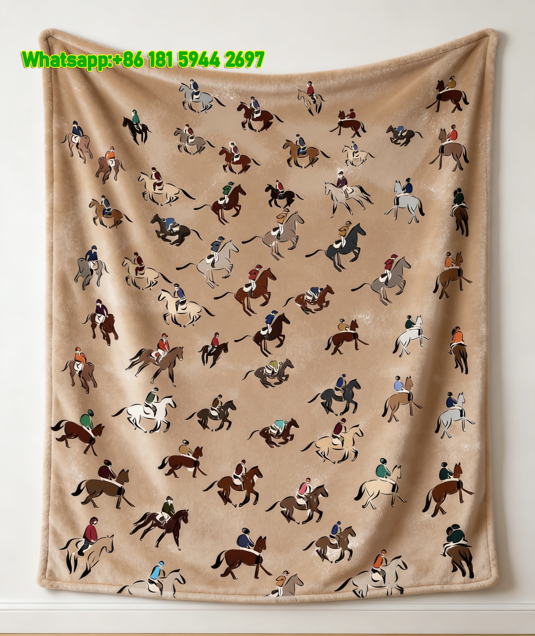 Hermes Equestrian Horse Rider Pattern Flannel Sofa Throw Blanket IMG_5443